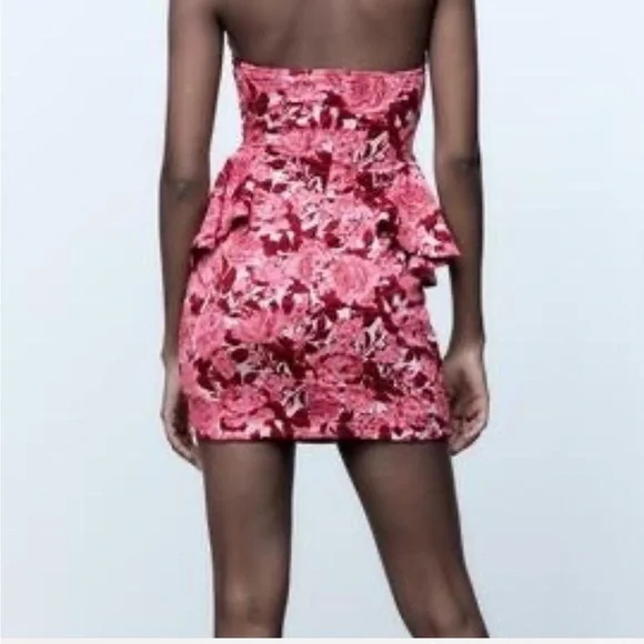 Zara Strapless Pink Floral Dress NWT - Picture 2 of 8